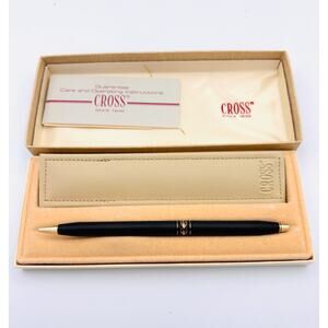 Cross Classic Century Black Ballpoint Pen Gold Trim Engraved w Leather Sleeve